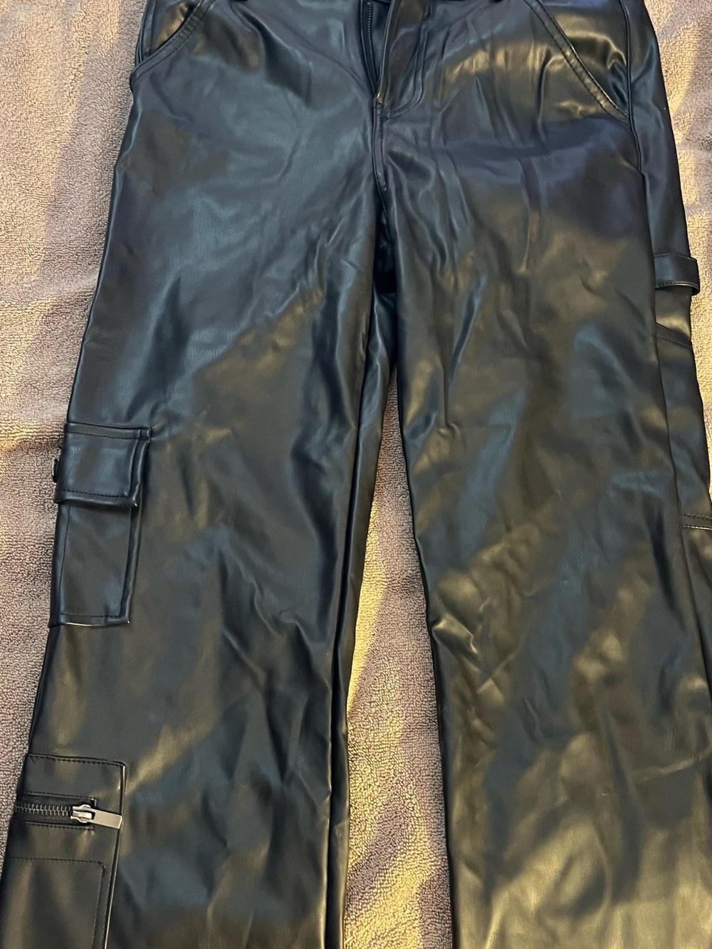 Ci Sono Black Faux Leather Straight Leg Cargo Pants